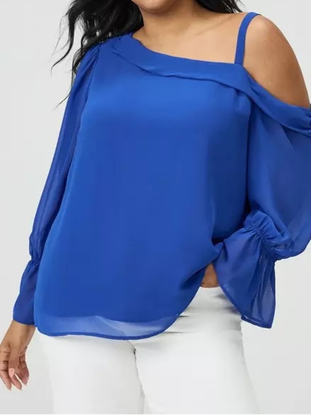 New with Tags Torrid Chiffon Asymmetrical Blouse Blue Size 4X